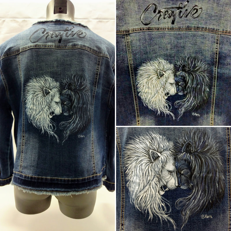 Hand-painted denim jacket Lion yin yang 